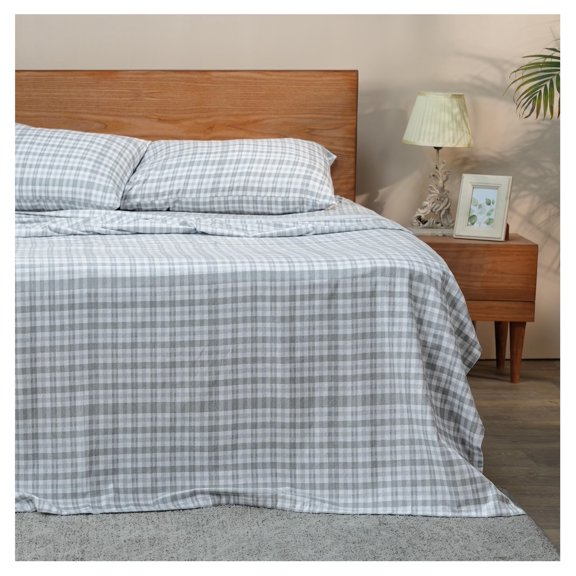 RUVANTI Flannel Sheets Twin Size - GOTS Certified 100% Organic Cotton, 3 Piece Warm, Soft & Breathable Set, Deep Pocket Snug Fit, Double Brushed Cozy All Season Bedding, Timeless Tartan