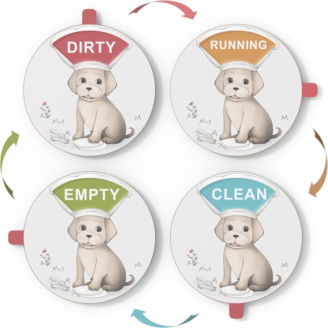 Chef Dog Dishwasher Magnet Clean Dirty Sign, Clean Dirty Running Empty Magnet for Dishwasher, Dirty Clean Dishwasher Magnet with Double-Sided Glue (Dog)