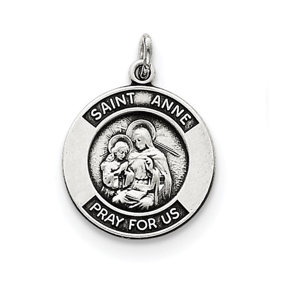 Sterling Silver Oxidized Saint Anne Medal Pendant - Measures 26x21mm Wide