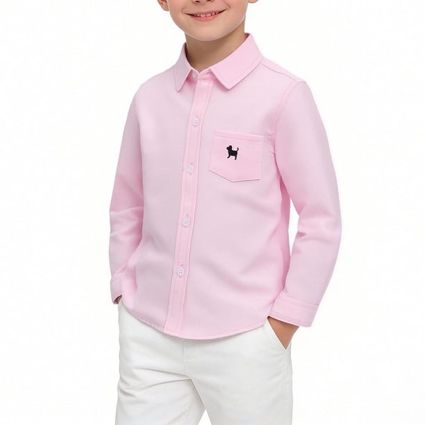 Odeerbi Camisa de Vestido de Algodón de Chicos y Niñas Lindas Camisas de Uniforme Escolar de Manga Larga Bordadas Con Bolsillo
