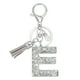thumbnail image 1 of Llave de letra inicial Uxcell con borlas y perlas, llavero de letra E brillante con strass y anillo para llaves, bolso, carteras, llaves de coche, taza, plata, 1 of 7