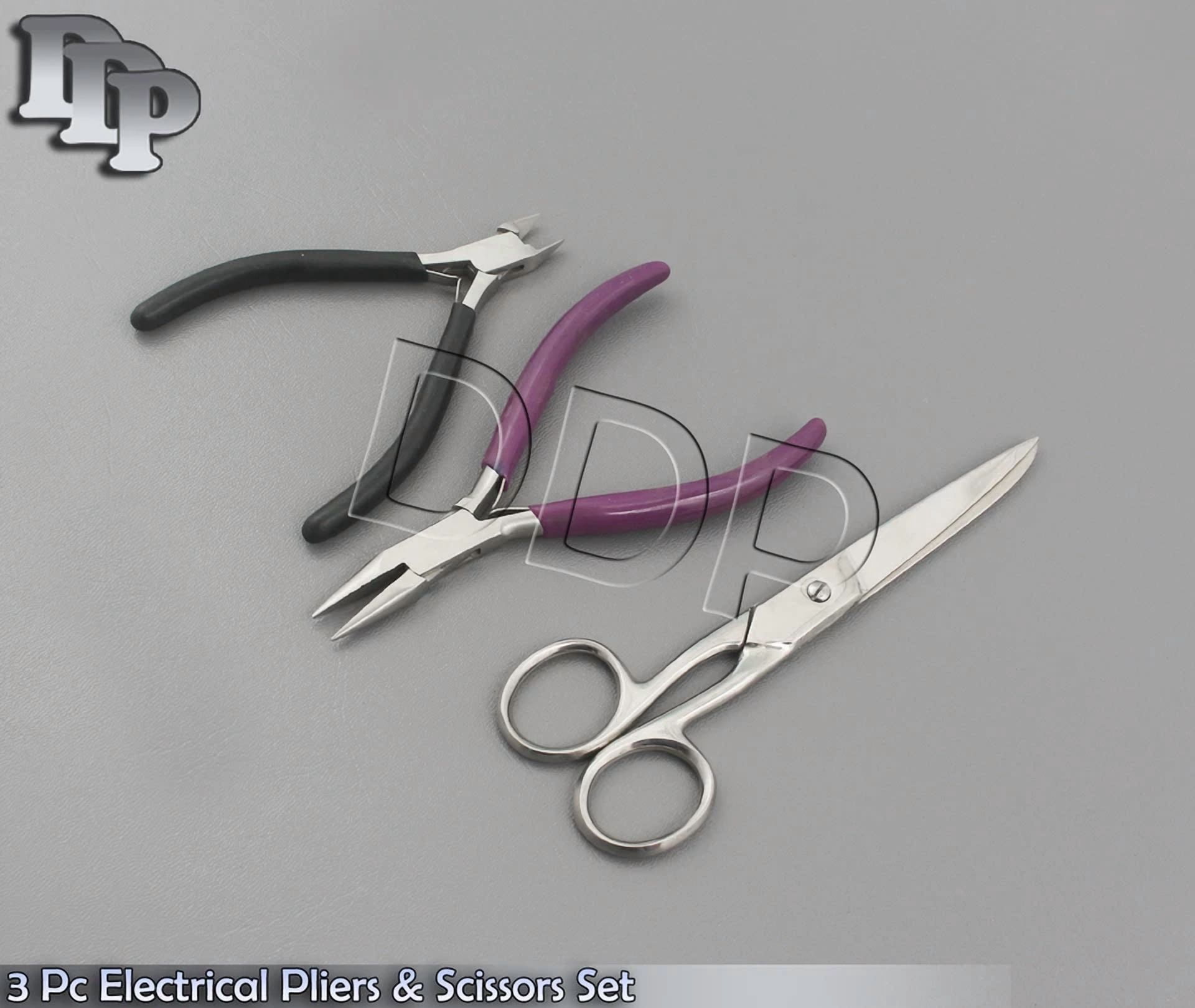 CIRCLE- 3Pc Electrical Pliers & Scissors Set Diagonal Wire Cutters Electrician Tool Kit