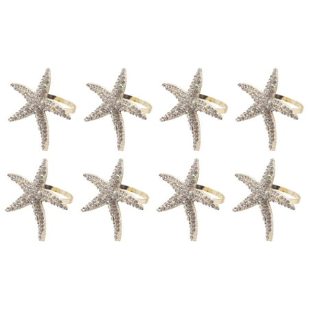 

8 Pack Crystal Starfish Napkin Rings Rhinestone Napkin Ring Napkin Holders for Wedding Party Beach Table Decor