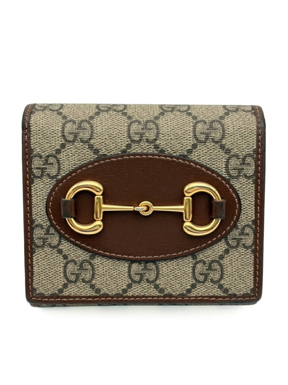 Pre-Owned Gucci GUCCI Bi-fold Wallet Horsebit 1955 GG Supreme Canvas Leather Compact 621891