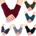 thumbnail image 6 of YEUHTLL Women Men Combed Cotton Knitted Fingerless Gloves Solid Color Stretchy Thumb Hole Wrist Length Driving Mittens Student Hand Warmers, 6 of 13