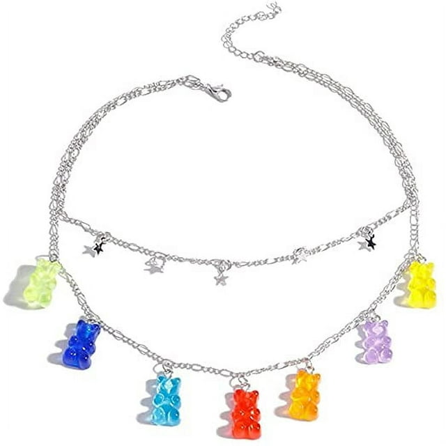 Collier Ours en Gélatine Mignon 7 Couleurs Pendentif en Résine Coloré pour Femmes Filles