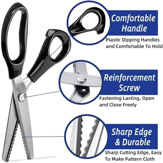 Heavy Duty Pinking Shears, Stainless Steel Blades for Sharp Edge Cutting, Comfort Grip Handle for Professional Dressmaking and Crafting, Wide Application from Fabric to Handcrafts