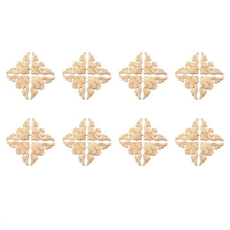 32Pcs 6 x 6cm European Style Wood Carved Corner Onlay Applique Furniture Unpainted Door Decor,32pcs Woodcarving Decal Corner,Wood color