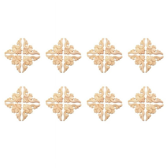 32Pcs 6 x 6cm European Style Wood Carved Corner Onlay Applique Furniture Unpainted Door Decor,32pcs Woodcarving Decal Corner,Wood color