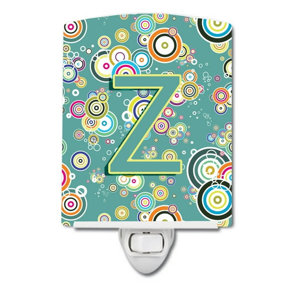 Caroline's Treasures CJ2015-ZCNL Letter Z Circle Circle Teal Initial Alphabet Ceramic Night Light, 6x4x3", multicolor