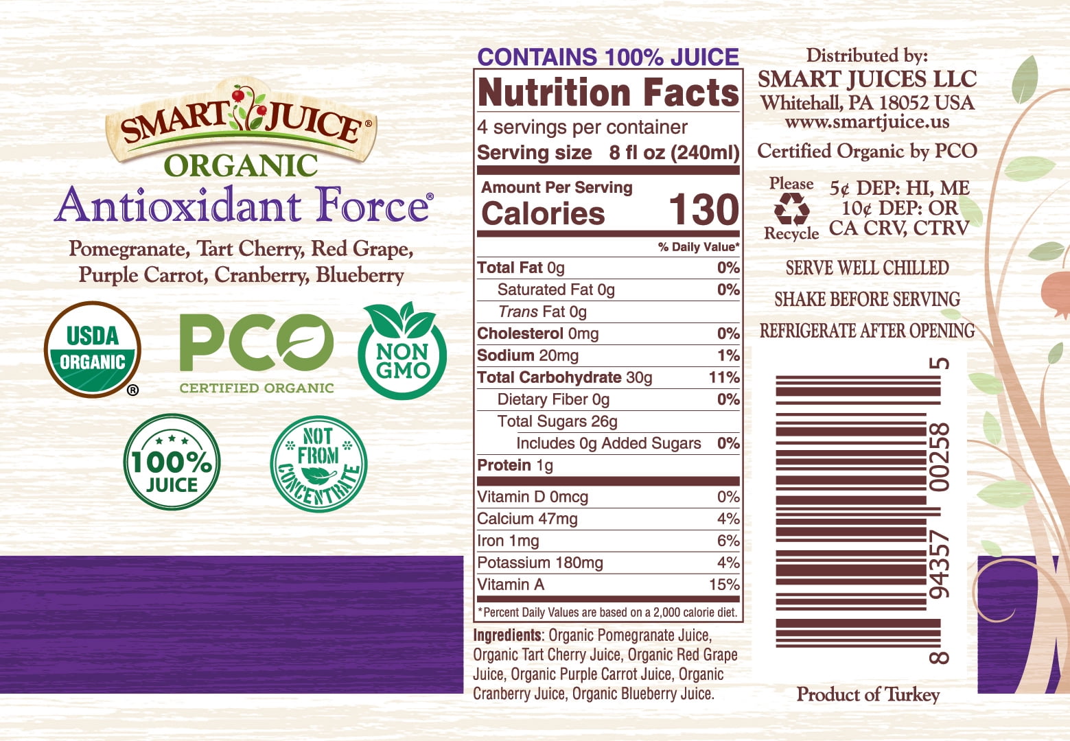 Smart Juice Antioxidant Force Organic - 33.8 fl oz (1L) - (Pack of 6)
