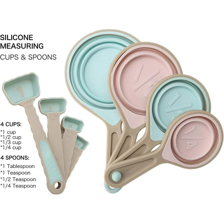 Collapsible Silicone Measuring Cups and Spoons Set 8-Piece Adjustable  Measuring
