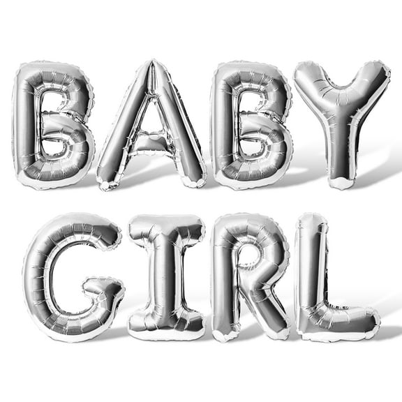 Letter Balloons - BABY GIRL 16" Inch Alphabet Letters Foil Mylar Balloon Baby Shower Party Banner (Silver)