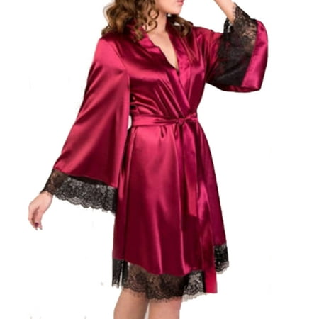 

Women Satin Robe Kimono Night Gown Wedding Bridesmaid Robes Sleepwear Bathrobe