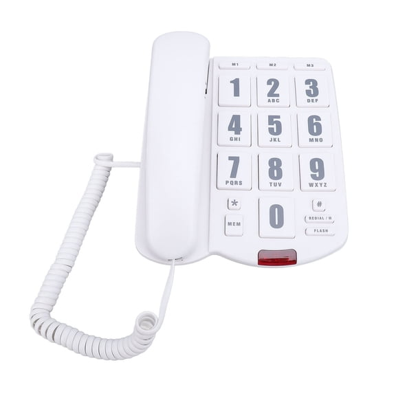 Big Button Phone for Seniors, Corded Landline Telephone for Elderly w/ Visually Disorders/Hearing Damage, Adjustable Volume Large Key Wired Telephone, One-Touch Dialling, Extra Loud Ringer, White