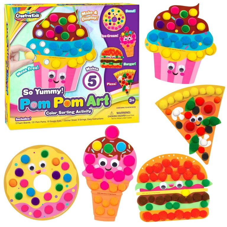 Creative Kids So Yummy! Pom Pom Art Kit for Kids - Create 5 Food-Theme  Boards - Color Sorting Activity Set Reusable Craft Projects for Kids 3+ 