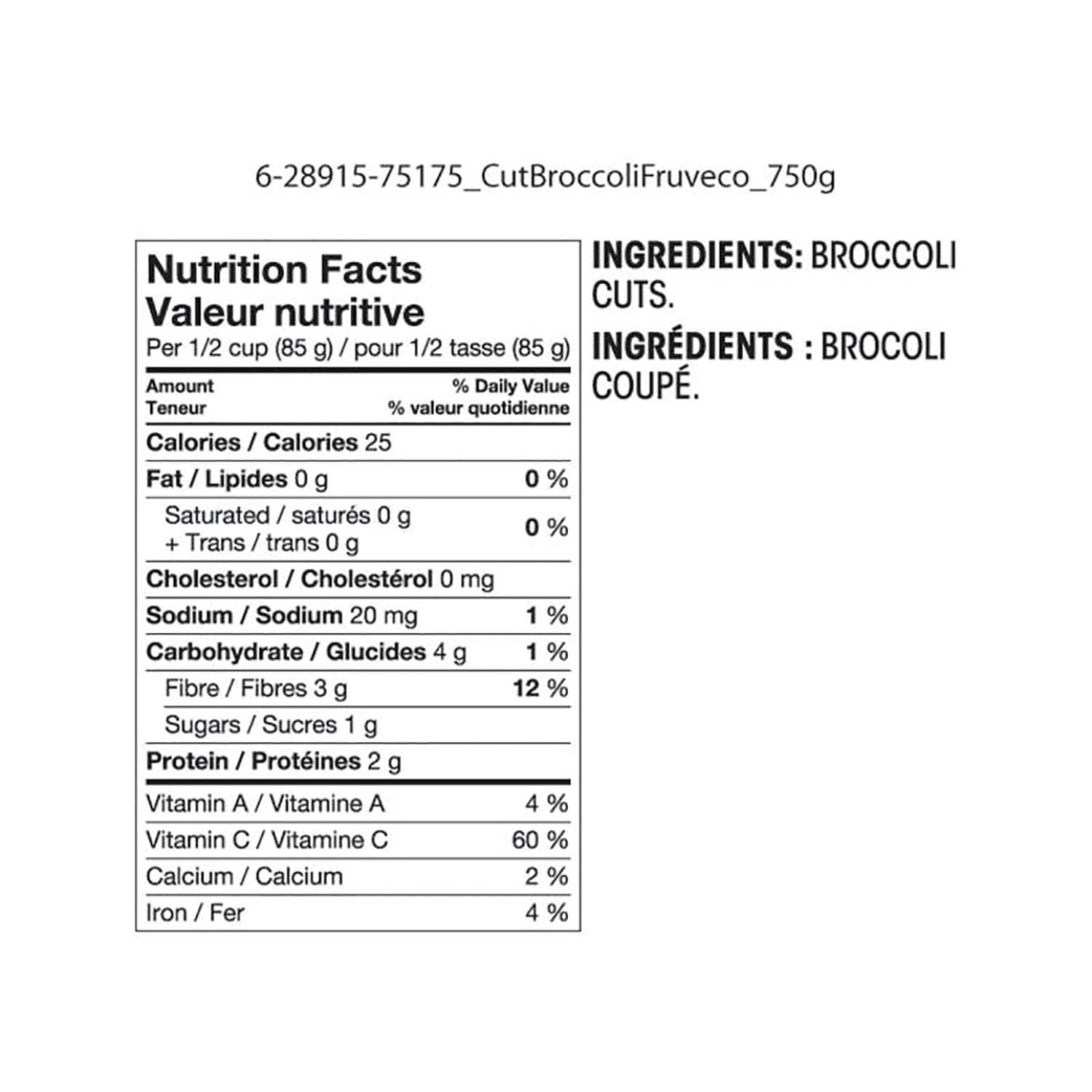 Great Value Frozen Cut Broccoli, 750 g