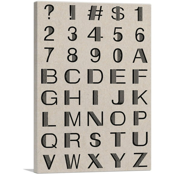 ARTCANVAS Beige Black Line Mid Century Modern Full Vertical Rectangle Alphabet Canvas Art Print - Size: 26" x 18" (1.50" Deep)