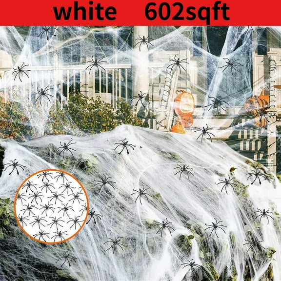 602sqft Halloween Spider Webs Decorations with 60 Extra Fake Spiders, Super Stretchy Cobwebs for Halloween Decor Indoor and Outdoor