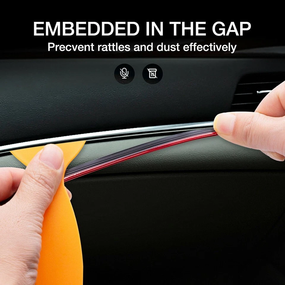 16Ft Car Interior Door Gap Edge Line Molding Trim Strip Decorate Red Accessories