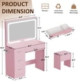 thumbnail image 5 of LIVELYGLOW Smart LED Vanity Desk with Stool, Dimmable Lighted Mirror, Built-in Power Outlets & USB Ports, Spacious Drawer Makeup Table for Bedroom,Pink, 5 of 8