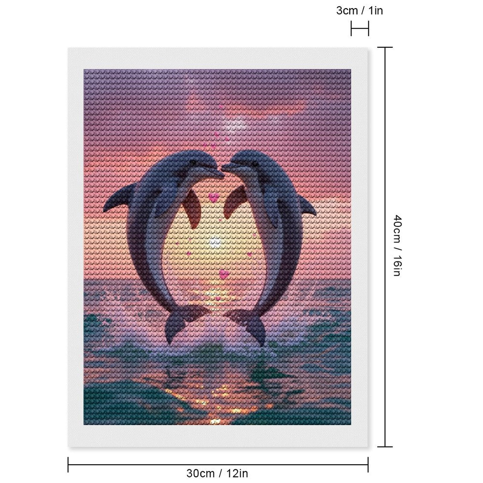 Diamond Art Kits for Adults, Dolphins Sunset Ocean Romance 5D Diamond Painting Kits for Adults Beginners, DIY Full Drill Diamond Painting, Gem Art and Crafts 12x16