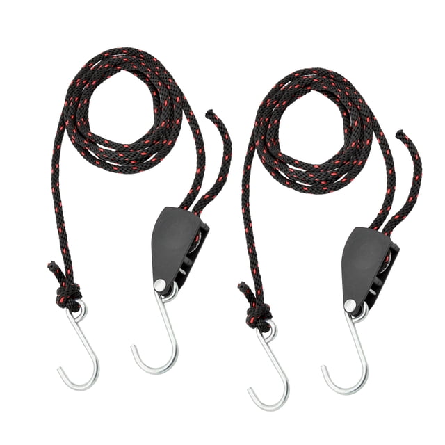 2 Pack Kayak Rope Lock Tie Down Strap, Ratchet Pulley System, Galvanized Iron Hooks for Kayak, Canoe