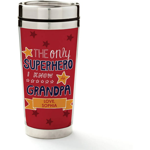 The Only Superhero I Know Is Grandpa Travel Mug Customized With Names