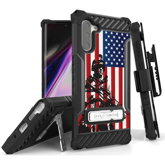Tri-Shield [PATRIOTIC SERIES] Rugged Case Metal Kickstand Cover   Belt Clip Holster [USA PRIDE DESIGN] for Samsung Galaxy Note 10 Phone (SM-N970, SM-N971)