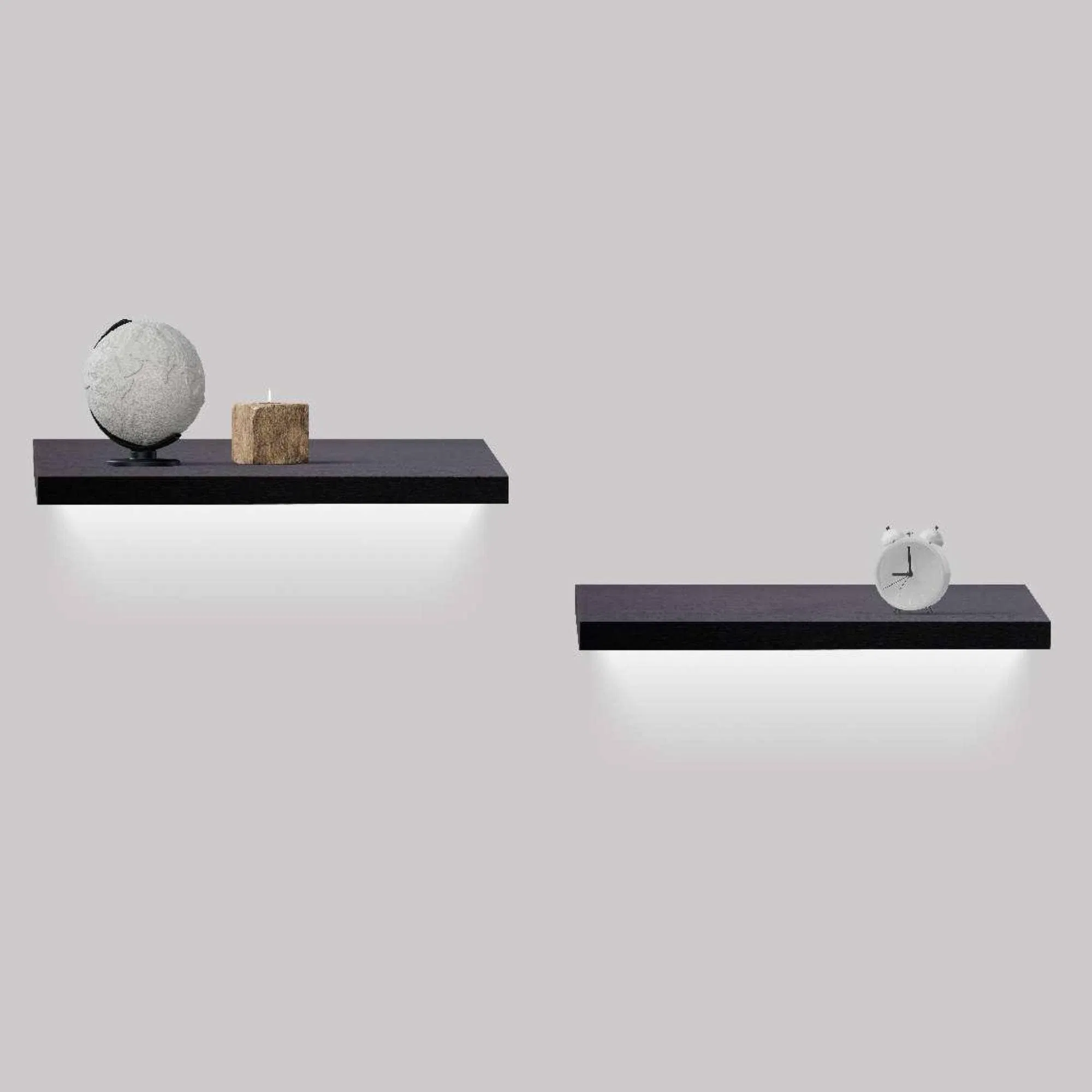 18.11'' Floating Wall Shelves with Built-in LED Lighting, Black MDF Storage Shelf with Invisible Brackets for Bathroom, Bedroom, Living Room, Kitchen