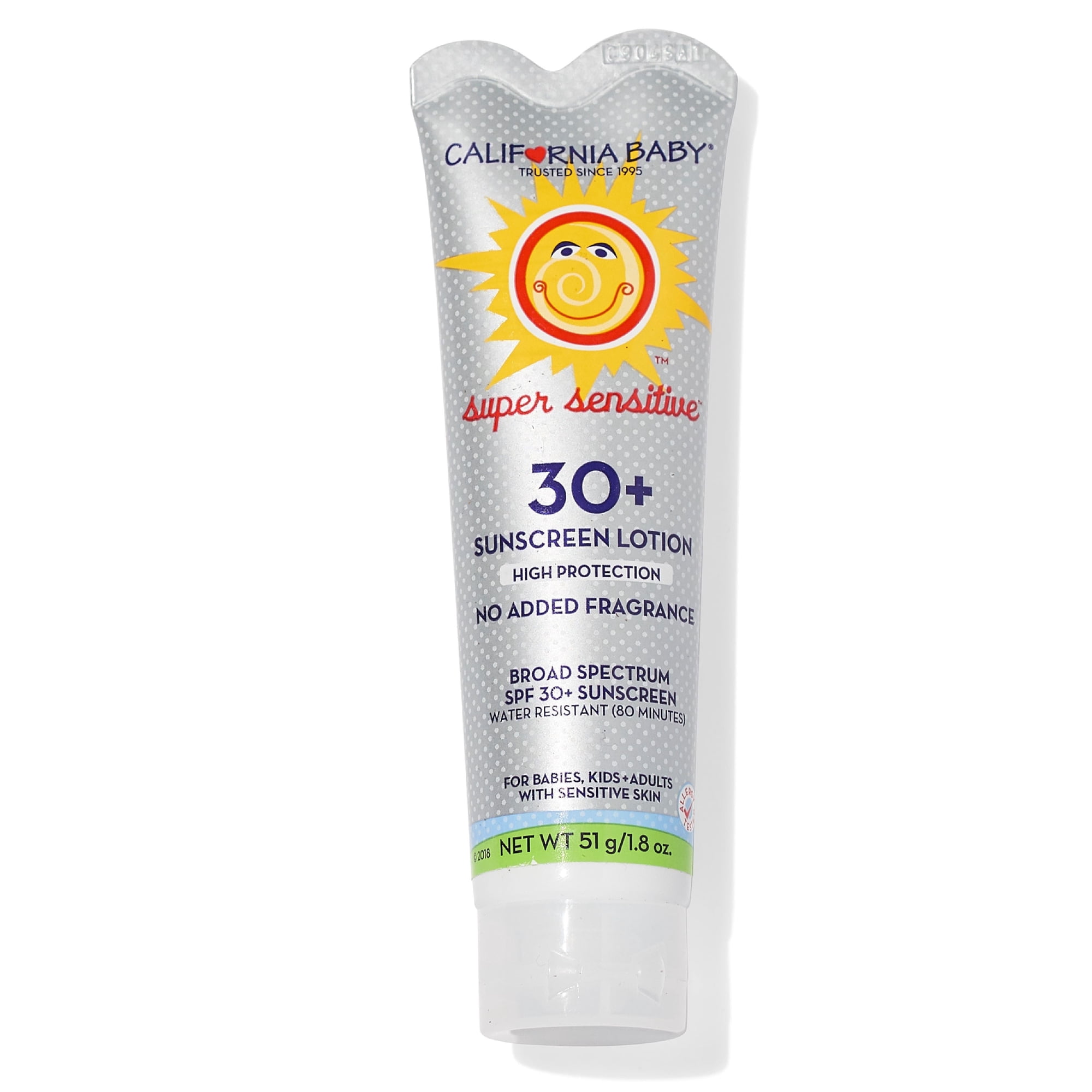 California Baby Super Sensitive SPF 30+ Sunscreen | Unscented | Mineral Based | Titanium Dioxide | Travel Size Baby Sunscreen for Face + Body | 1.8 oz