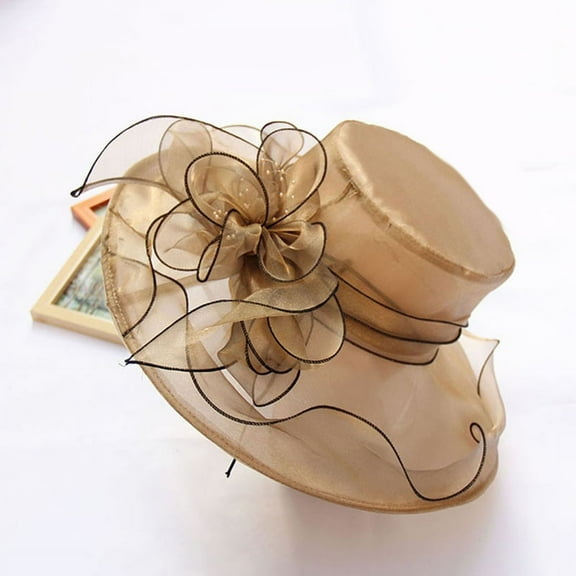 Ruanlalo Elegant Lady Wide Brim Flower Sun Hat Women Wedding Tea Party Church Travel Cap