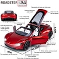 thumbnail image 2 of 1:24 Scale Tesla Roadster Alloy Car Model Diecast Toy Vehicles for Kids, Tesla car Model，Pull Back Alloy Car with Lights and Music,Gifts for Boys and Girls. (Red), 2 of 9