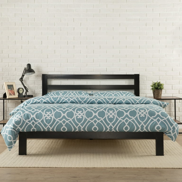 Modern Studio Platform 2000H Metal Bed Frame Mattress Foundation with Headboard no Boxspring needed Wooden Slat Support Full