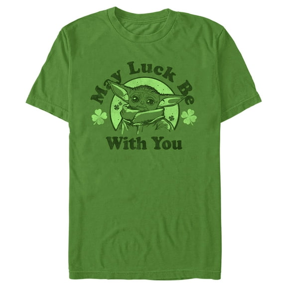 Men's Star Wars: The Mandalorian St. Patrick's Day Grogu May Luck be with You Distressed Graphic Tee Kelly Green 2X Large