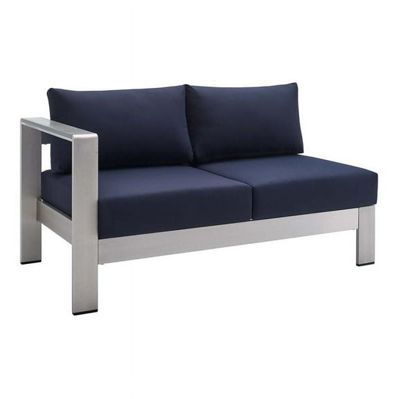 Afuera Living Fabric Outdoor Patio Left Arm Loveseat in Silver Navy