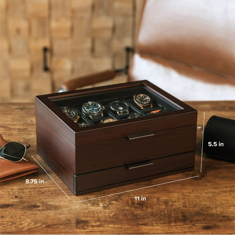 Luxury 5 Slot Wooden Watch Case Storage Box In Ebony Wood Finish
