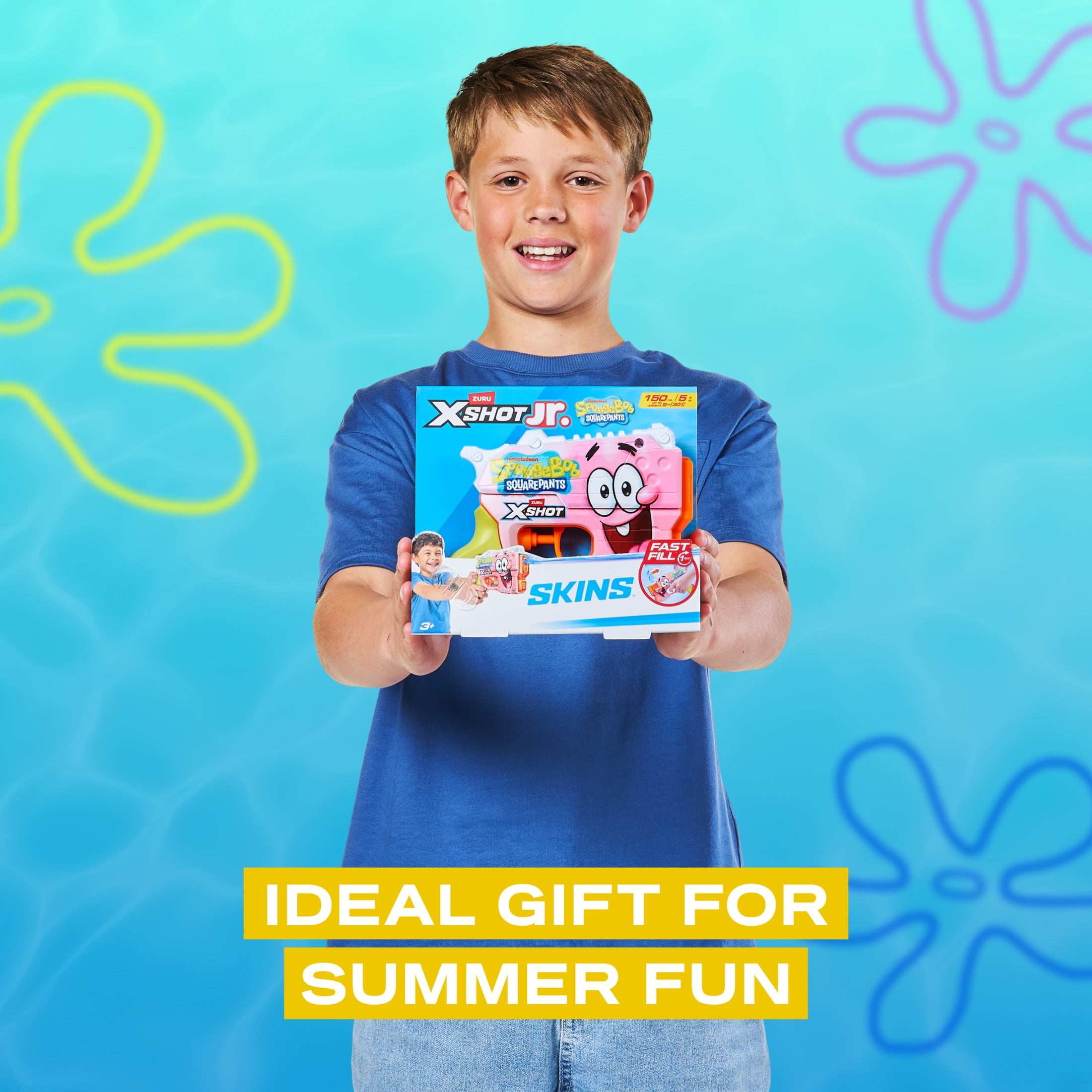 XSHOT Water SpongeBob Jr Fast-Fill Water Blaster 2-Pack by ZURU – Kid-Sized Water blasters with SpongeBob Design, Fast-Fill Tech, 30ft Range & 150ml (5 fl. oz.) Tank, Outdoor Summer Toy for Kids Ages