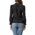 thumbnail image 3 of INSPIRE CHIC Women's Ruffled Mock Neck Smocked Long Sleeve Printed Blouse L Black-Dots, 3 of 8