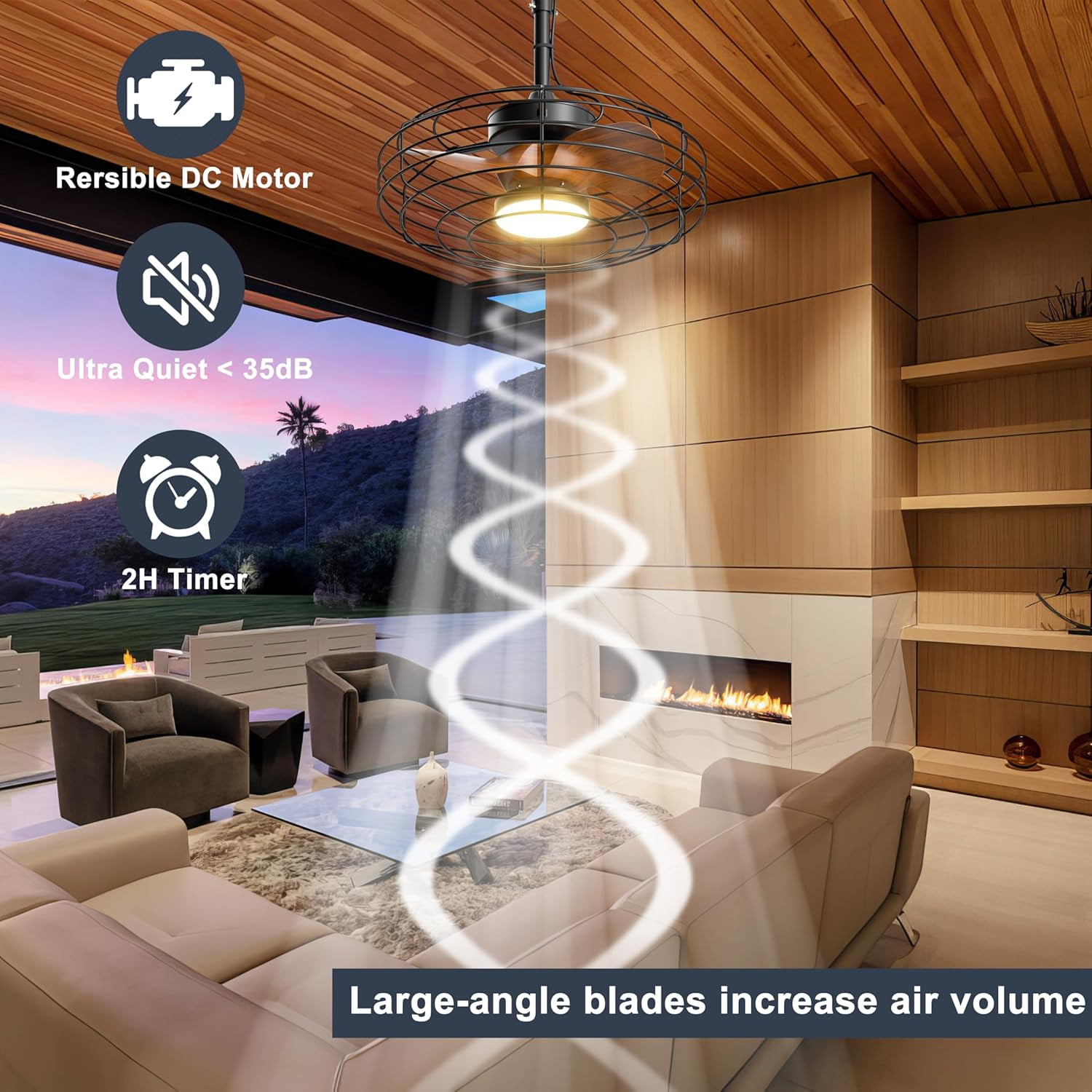 Ohniyou 20" Outdoor Ceiling Fans with Lights And Remote for Patio, Small Farmhouse Dimmable Waterproof Plug in Ceiling Fan for Gazebo Porch Canopy, Wood