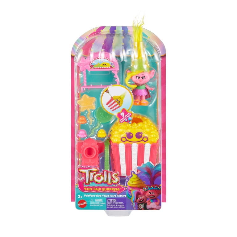 Juego DreamWorks Trolls Fun Fair Surprise - Incluye Muñeca Queen Poppy Y 10 Accesorios - Tema Carnaval Con Cono De Nieve Que Se Transforma En Juego De Bolos