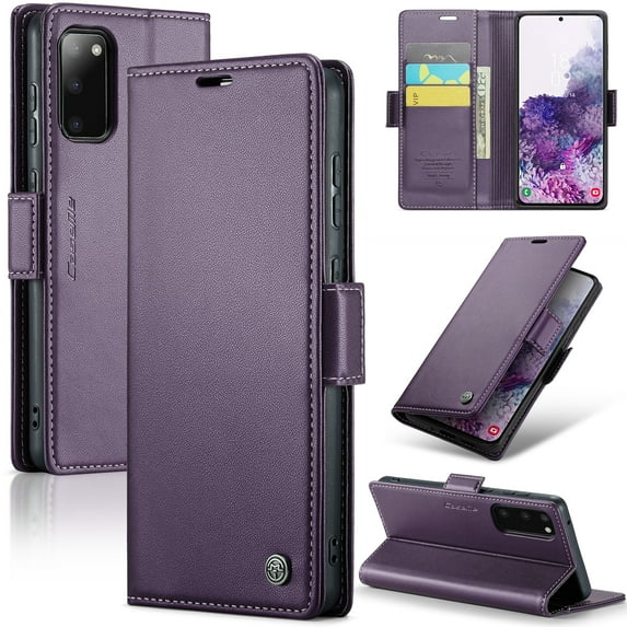 ELEHOLD Wallet Case For Samsung Galaxy S20+,Premium Leather Case wih RFID Blocking Function Card Slots Kickstand Magnetic Clasp Shockproof Cover for Men Women,Purple