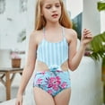 thumbnail image 2 of Odeerbi Teen Swimsuits Kids Girls Two Piece Swimsuit Floral Bikini Toddler Tropical Flower Print Sling Hollow Beach Swimsuit Blue, 2 of 9