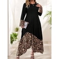 thumbnail image 3 of Mengpipi Women’s Plus Size Dresses Fall Spring Long Sleeve Crew Neck Loose Fit Color Block Leopard Print Asymmetric Hem Casual Maxi Dress 1X-5X, 3 of 7