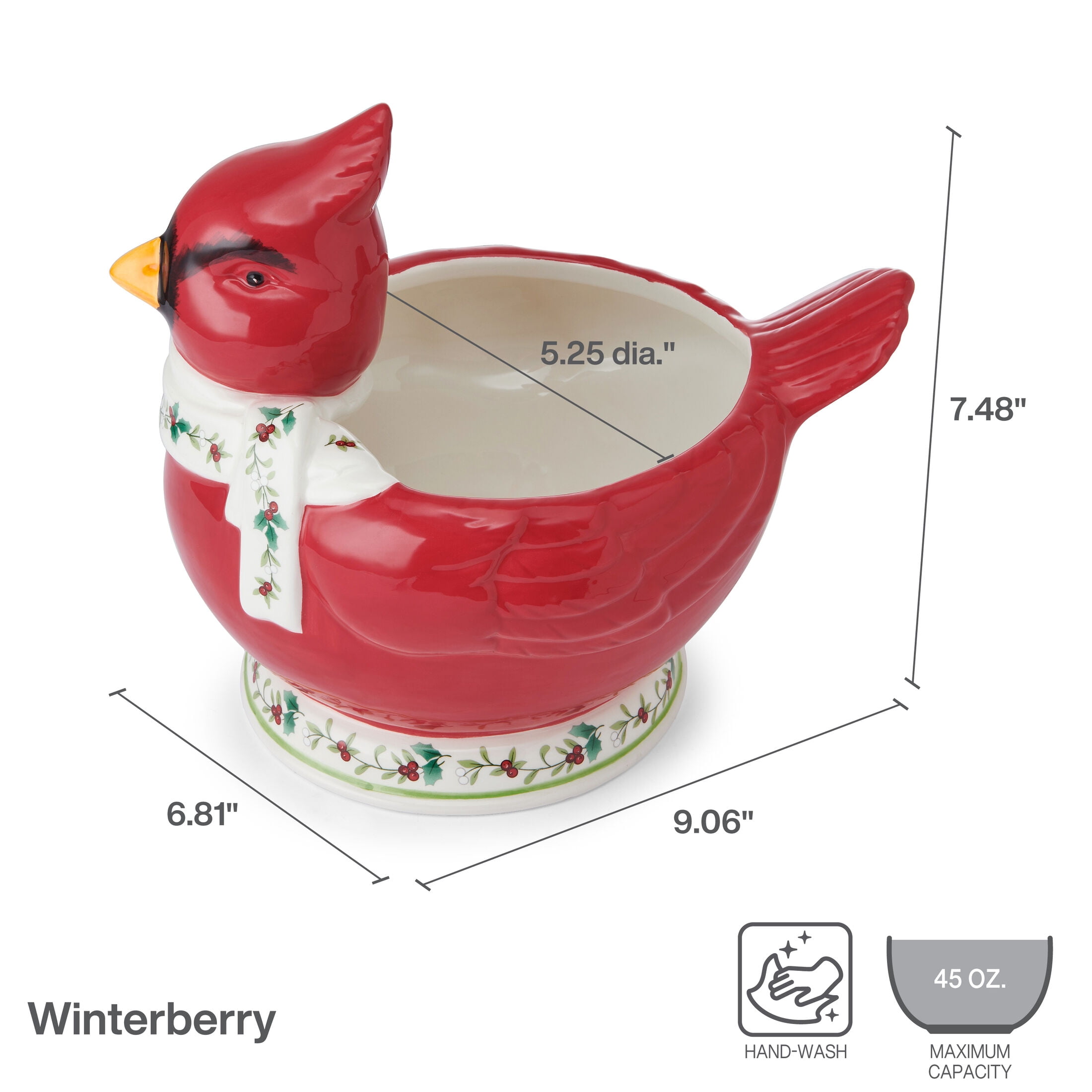 Pfaltzgraff Winterberry Dolomite 45 oz Cardinal Treat Bowl