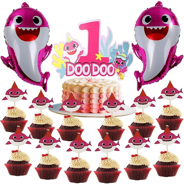 Baby Shark cake Decorations for Girl Second Birthday Include Ocean Themed  Baby Shark Cake Topper 1st Birthday, 12 Pcs Pink Baby Shark Cupcake Toppers