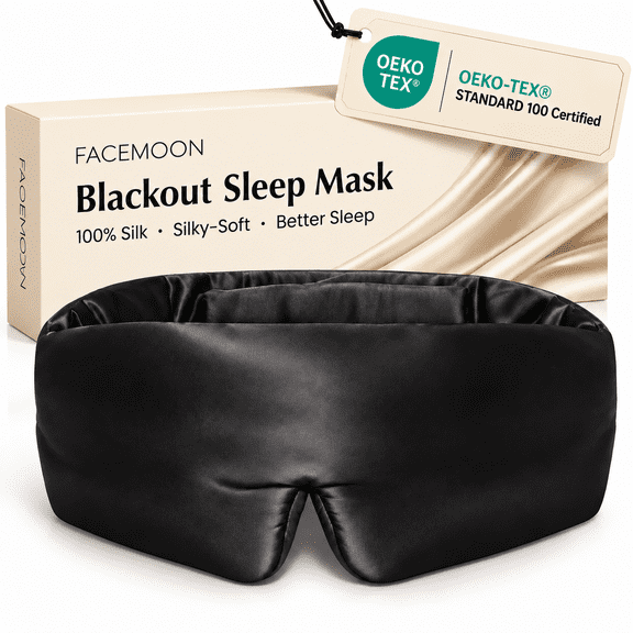 FACEMOON Pure Silk Sleep Eye Mask Blindfold, 100% Blackout Sleeping Mask for Women Adults, 22 Momme 6A Soft Eye Mask for Sleep
