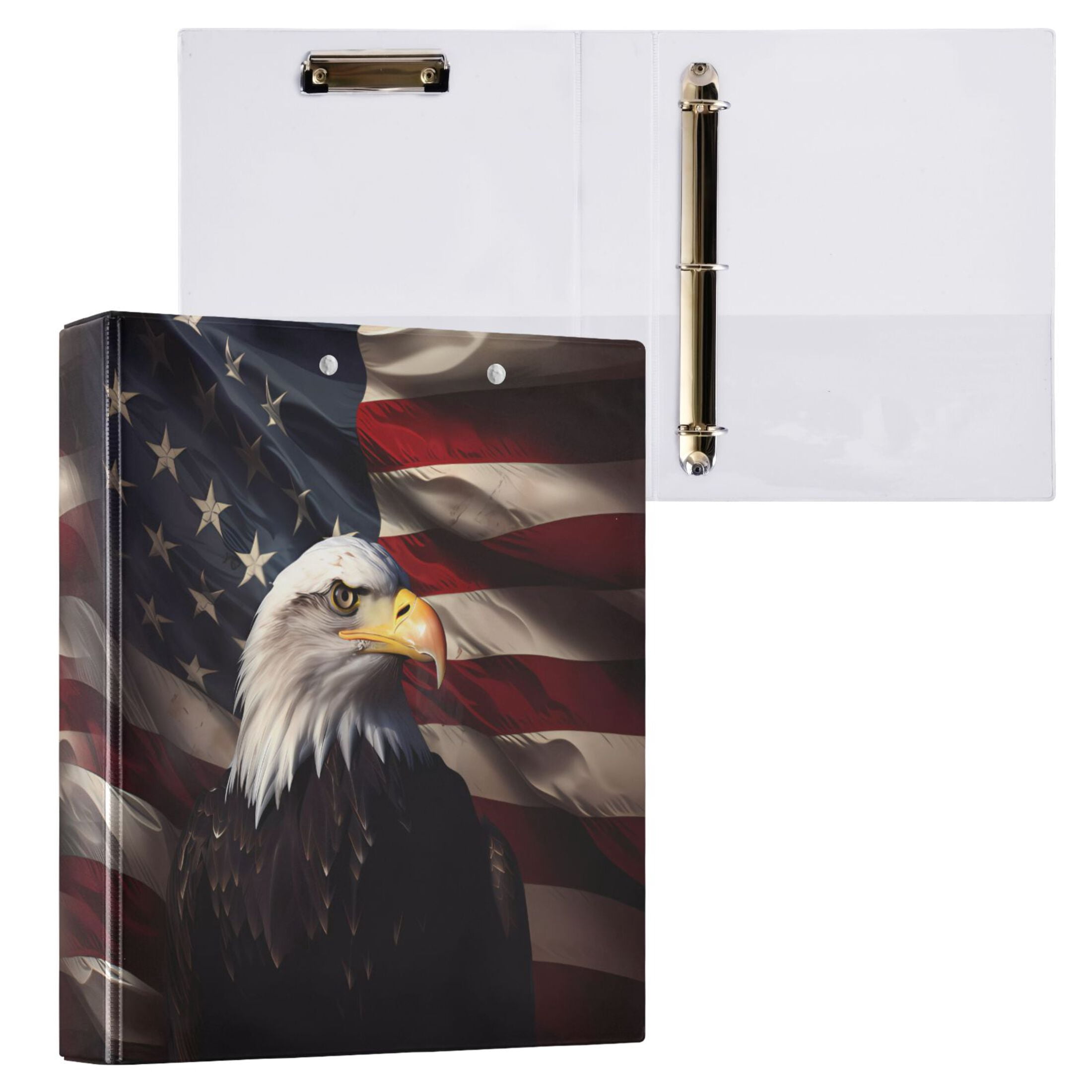 joogoo Eagle and Flag Hardcover 3 Ring Binder 1.5" Round Rings Interior Pockets Binders Organizer 2 Pack
