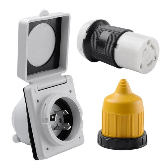 3Pcs 125V Rv Power Twist Lock Plug Inlet 30Amp Female Locking Connector with Cover Rv Power Socket Waterproof Cover Set