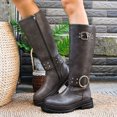 thumbnail image 5 of Knee High Boots for Women Buckle Low Block Heel with Side Zipper Round Toe Winter Fashion Warm Casual Shoes Gray 8.5, 5 of 8